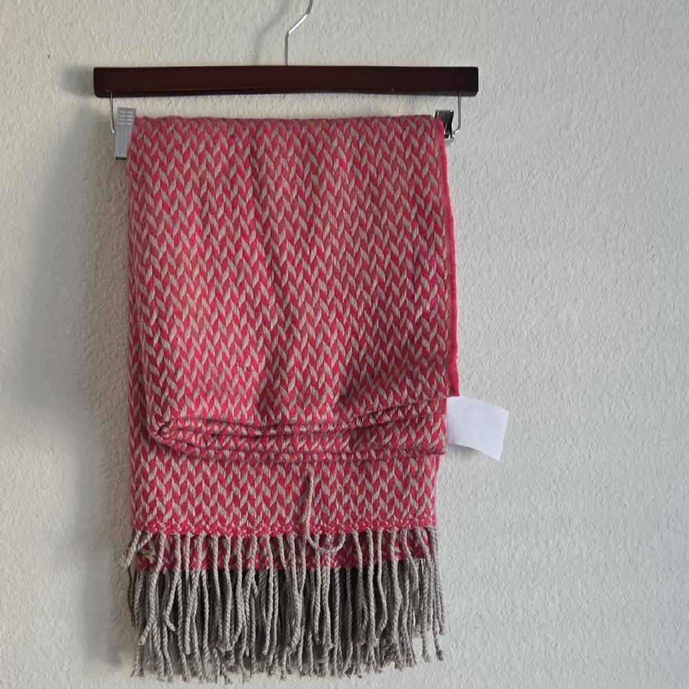 West Elm Pink and Gray Woven  Fringe Throw Blanket 44"x56"